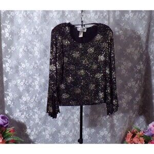 Vintage Y2K Blouse 2000s Black Gold Whimsigoth Boho Hippie Retro Glam Size Small